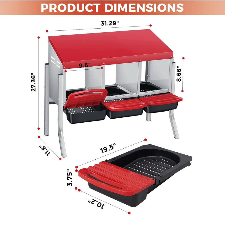 Multi-Compartment Metal Chicken Nesting Box Automatic Roll-Out Egg Collection Waterproof Steel Laying Box for Hens Ducks Rabbits