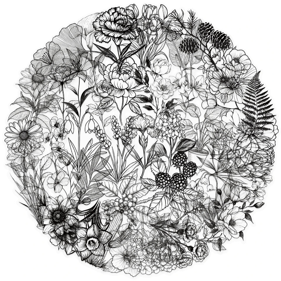 50pcs Black And White Vintage Retro Flower Plant Stickers Decals Laptop Scrapbooking Journal Planner Card Making PET Stickers﻿
