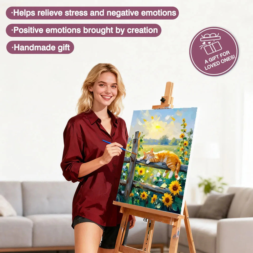 Huacan DIY Oil Painting By Numbers Sunset Cat Sunflower Home Decoration Wall Living Coffee Bar Room Decor Best Gift ﻿﻿﻿