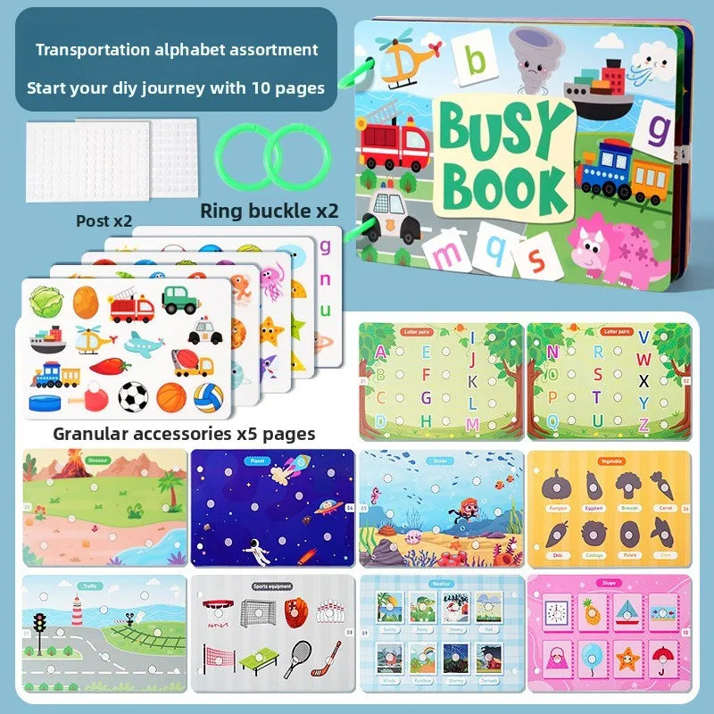 Interactive Silent Book Enhancing Recognition Numbers, English Letters, Fruits, Animals Weather Reusable Stickers Activity Books