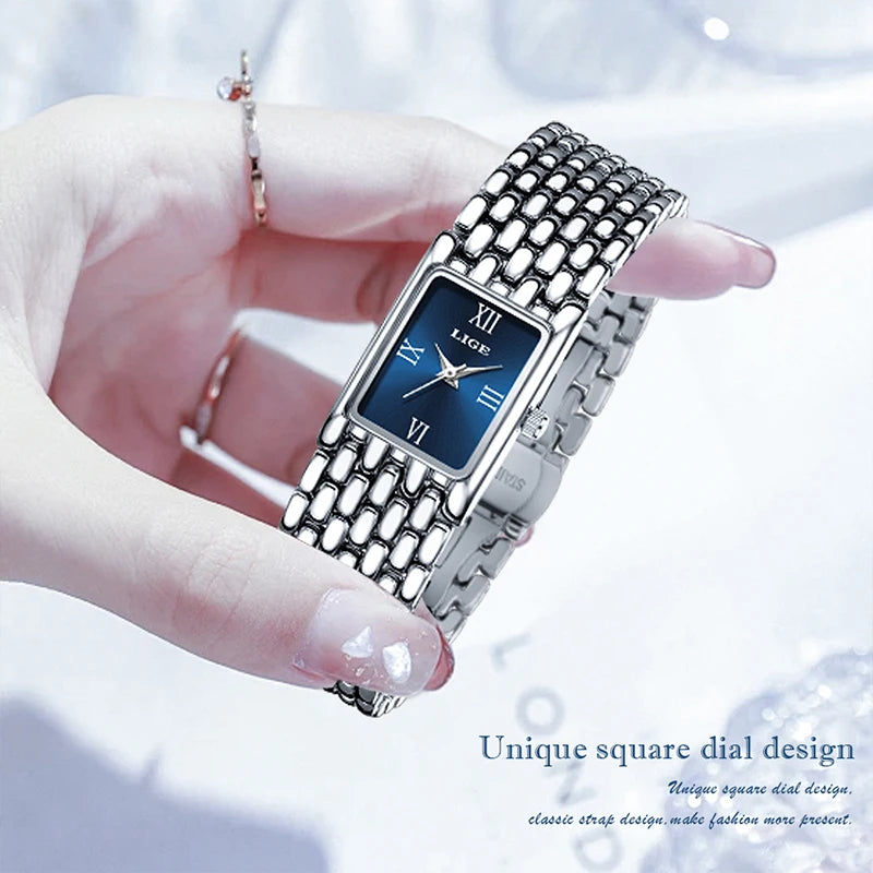 LIGE new 2025 women's watch quartz stainless steel strap women watches luxury casual waterproof retro fashion ladies watch reloj