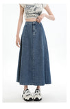 Long Denim Skirt Women 2024 Spring Summer New Arrivals High Elastic Waist A Line Jeans Skirts Korean Fashion Casual Blue Skirts