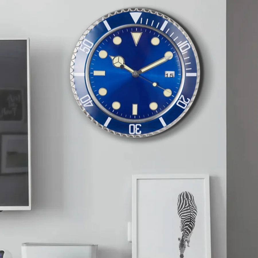 1pc 13 inch luxury creative metal wall clock, living room and study decoration wall clock, fluorescent clock dial, battery free