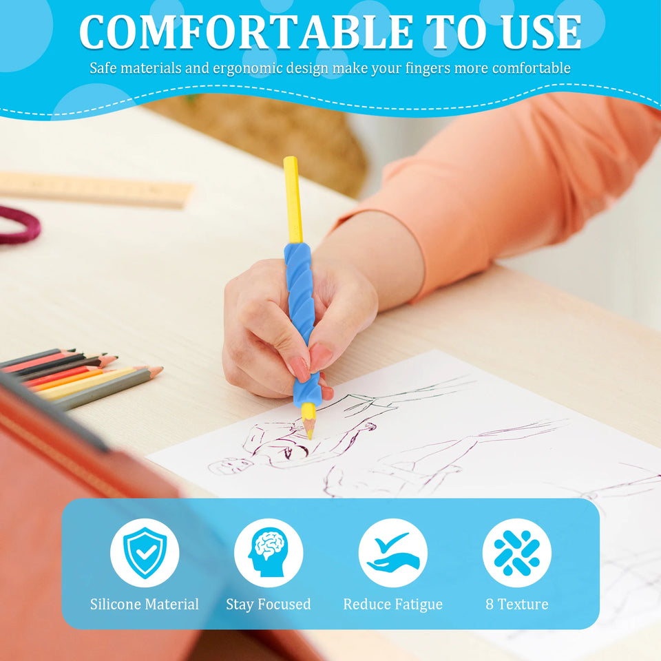 8Pcs Textured Silicone Pen Grips Ergonomic Writing Aid Sensory Pencil Sleeves Tool Non-slip Reusable for Kids Adults Handwriting