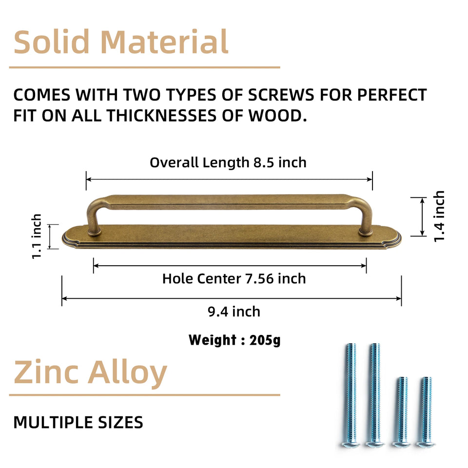Antique Brass Handle with Backboard Vintage Cover Up Furniture Handle Drawer Cupboard Bar Pull Handle for Home