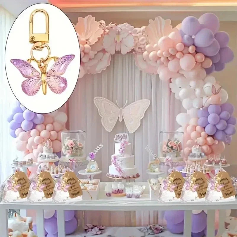 36pcs, Butterfly Keychain Gift Set, 12pcs Acrylic Purple Keychains, 12pcs Brown Cards and 12pcs Organza Drawstring Bags, Gender