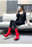 Knee-High Modern Boots Pointy Toe Women Shoes 13cm Ultra Thin Steel High Heels Metal Heel Calf Boots for Women Fun Shoes Size 46