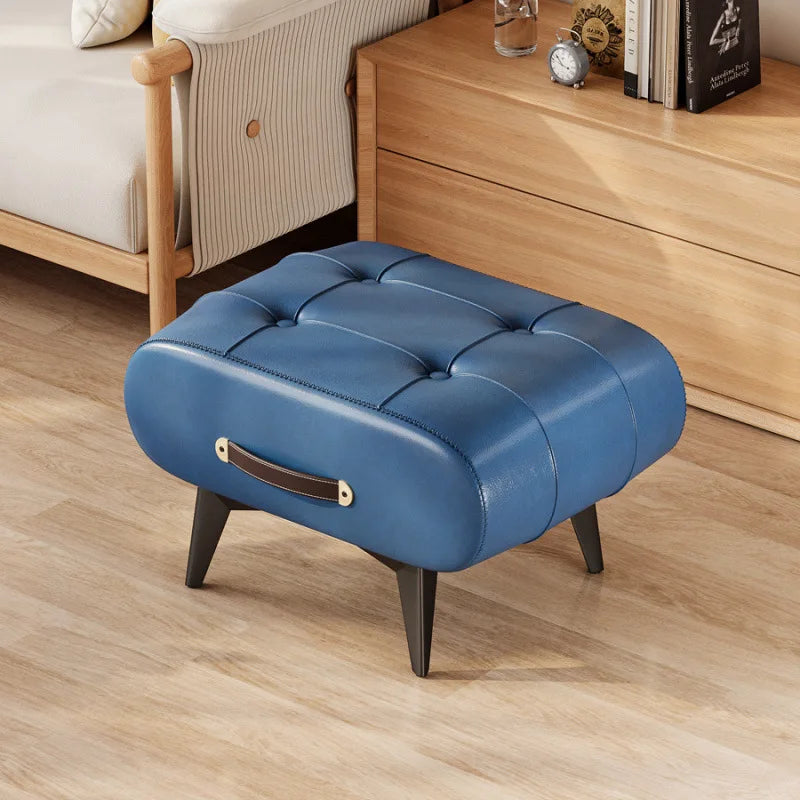 Furniture Small Upholstered Shoe Bench Oil Wax Leather Padded Entryway Shoe Changing Stool Modern Minimalist Living Room Ottoman