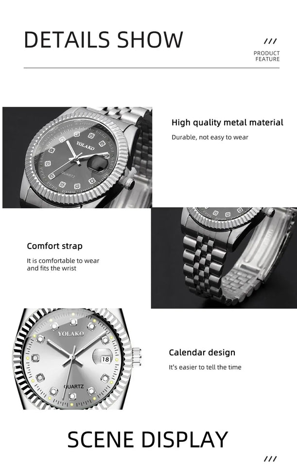 Fashion Diamond Calendar Mens Watches Business Luxury High Quality Quartz Watch For Men Stainless Steel Wristwatch Reloj Hombre