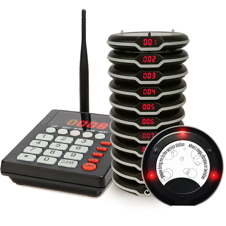 Ycall Hot Sale Wireless Restaurant Waiter Coaster Paging System 1 Keyboard 10 Vibration Pager 1 Charger Calling Service Buzzer