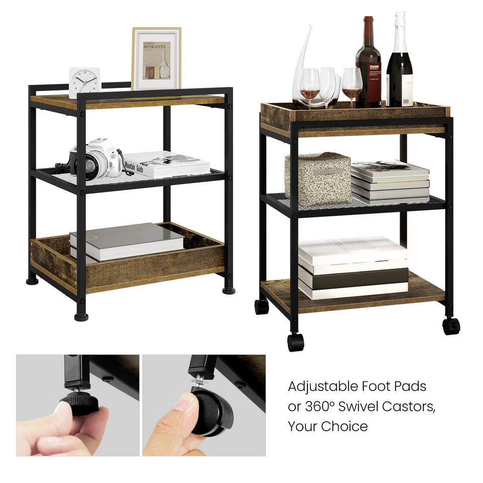 WOLTU 1PC Side Table 3-Tier Coffee Table Rolling Storage Cart with Removable Top Small End Table for Sofa Living Room Storage