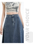 Long Denim Skirt Women 2024 Spring Summer New Arrivals High Elastic Waist A Line Jeans Skirts Korean Fashion Casual Blue Skirts