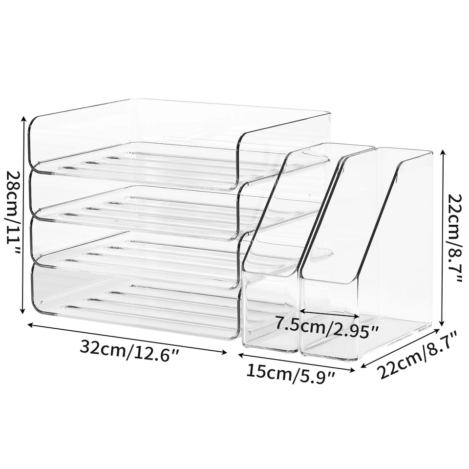 Desk Letter Tray Set, A4 Size Clear PET Stackable Document Organizer Office Desktop File Paper Holder Book Storage Rack.