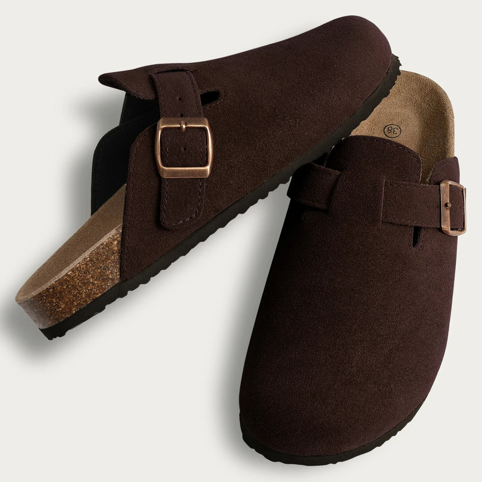 Gacimy Women Fashion Thick Sole Leather Clogs Slippers Classic Women's Mules Cork Clogs Slipper Outdoor Deep Heels Shoes Sandal