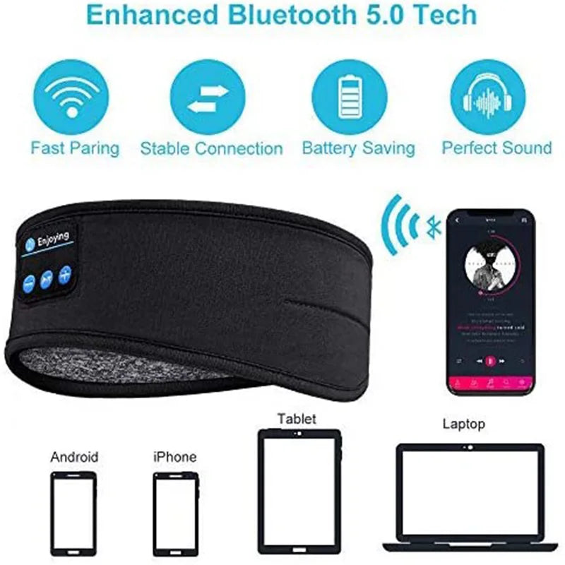 Wireless Bluetooth Headband Sleeping Headphones Sports Earphone Music Hat with Thin HD Stereo Speakers Eye Mask for Side Sleeper