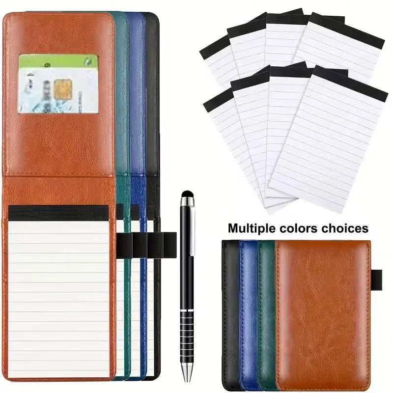 A7 Pocket Notebook with Pen - Portable Faux Cover, Replaceable Pages (Refillable), Compact Journal for Notes, Meetings, Travel