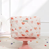 Storage Organizer Cherry Printing Makeup Bag Quilted Cosmetic Pouch Large Travel Cosmetic Bag Cute Cotton Makeup Pouch