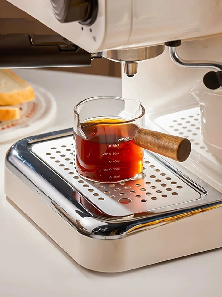 1 Piece 75ml Double Mouth Milk Cup With Side Wooden Handle Clear Glass Coffee Cup, Suitable For Home Espresso, Milk Production