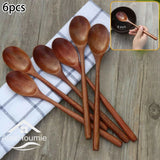 6 Piece Wooden Spoon Bamboo Kitchen Korean Style 9 '' Inch Natural Wood Soup Tableware Cooking Honey Coffee Spoon Mixing Spoon