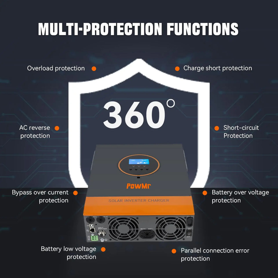 PowMr 3.2KW Hybrid Solar Inverter 24V 110V Off Grid Pure Sine Wave Inverter Single Phase with MPPT 60A Solar Battery Charger