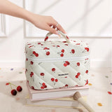 Storage Organizer Cherry Printing Makeup Bag Quilted Cosmetic Pouch Large Travel Cosmetic Bag Cute Cotton Makeup Pouch