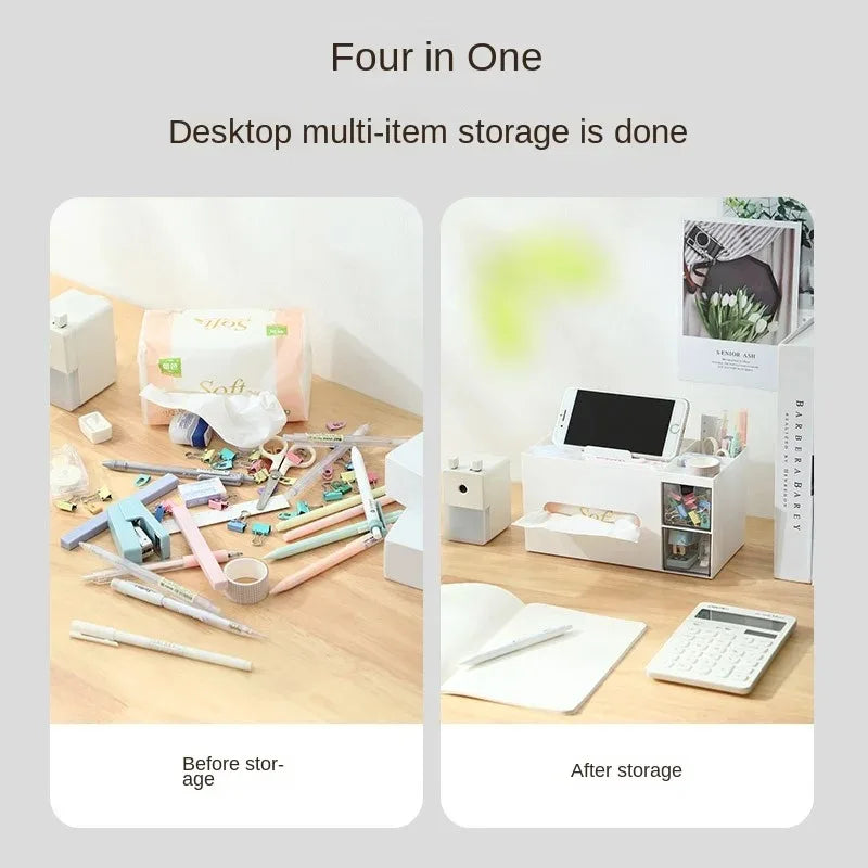 Tissue Box Napkin Holder Remote Control Storage Desk Organizer Office Multifunctional Sundries Stationery Ontainer Storage Home