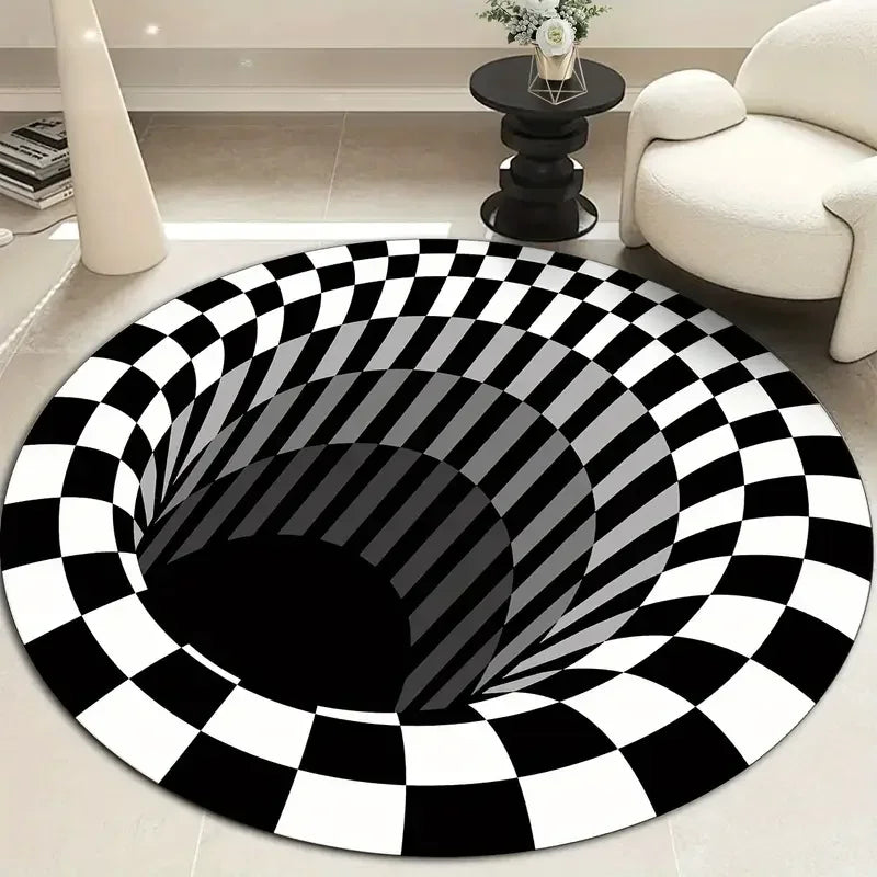 1pc Modern 3D Illusion Checkered Round Area Rug Washable NonSlip Floor Mat for Entryway and Bedroom Living Room Coffee Table Rug