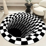 1pc Modern 3D Illusion Checkered Round Area Rug Washable NonSlip Floor Mat for Entryway and Bedroom Living Room Coffee Table Rug