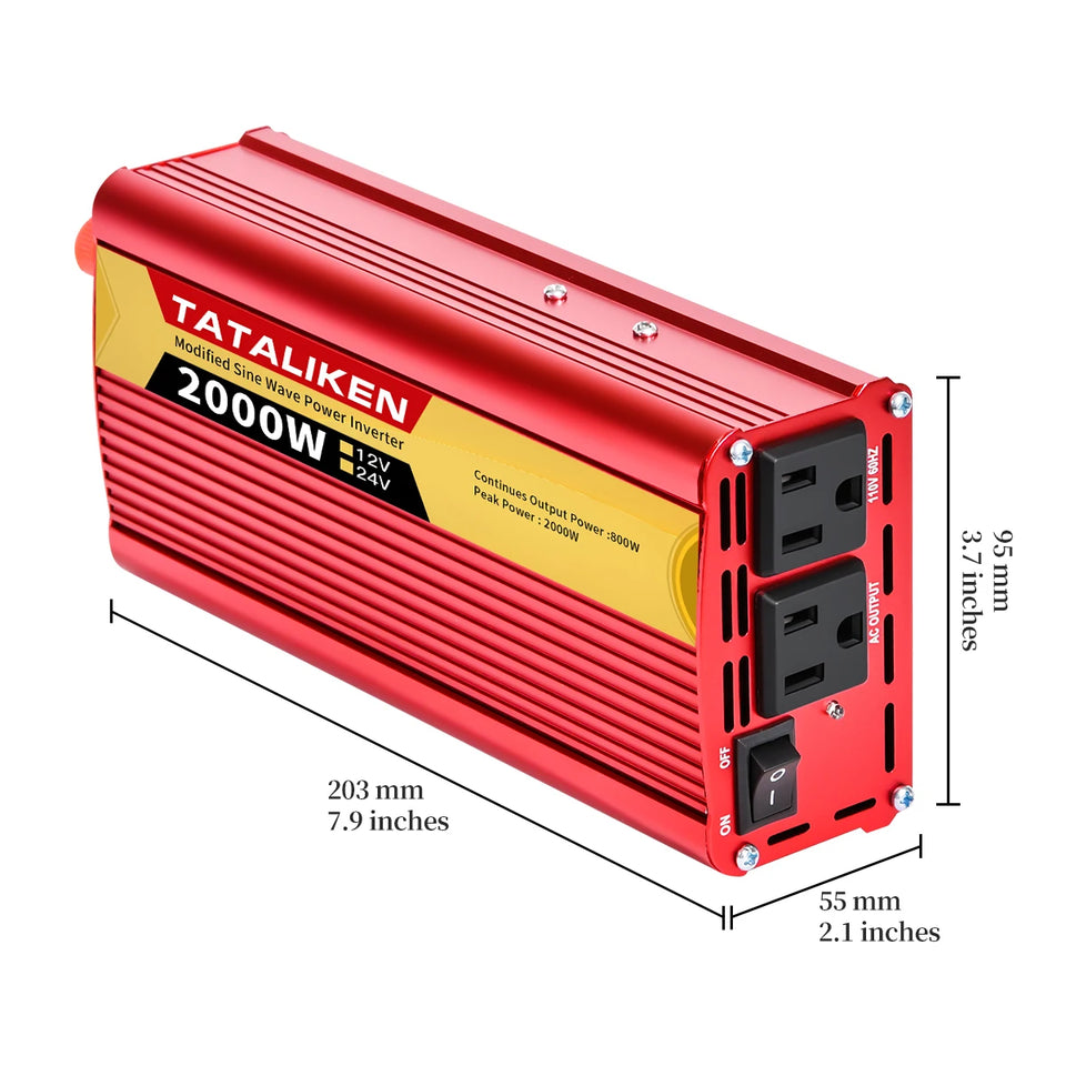 2000W Car Power Inverter 12V DC to 110V/220V 60HZAC Converter with Dual USB Quick Car Charger Adapter(Red)