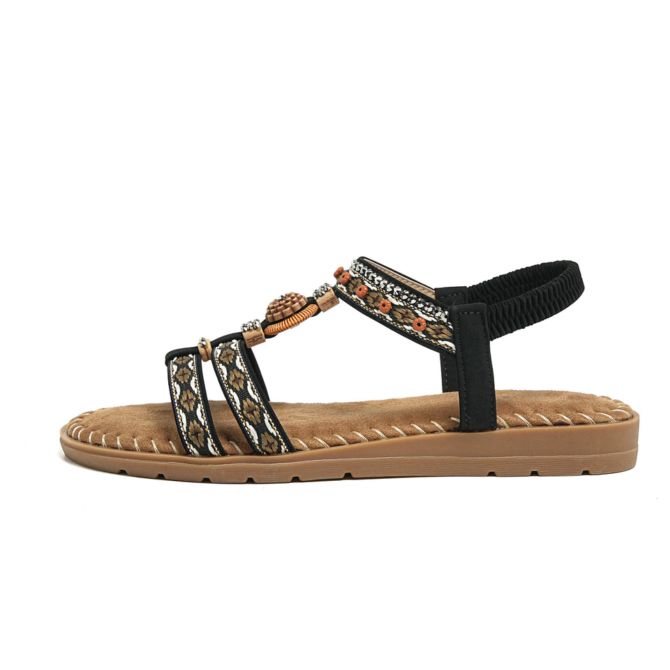 Women's sandals summer bohemian one line elegant slimming anti slip comfortable daily vacation flat beach shoes