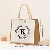 Large Capacity Ladies Tote Bag, Letter Printing Faux Linen Button Handbag, Portable Travel Storage Travel Bag