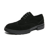 New 46 large size abrasive leather Brock carved business dress shoes for men round head lace-up casual shoes