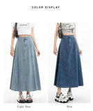 Long Denim Skirt Women 2024 Spring Summer New Arrivals High Elastic Waist A Line Jeans Skirts Korean Fashion Casual Blue Skirts
