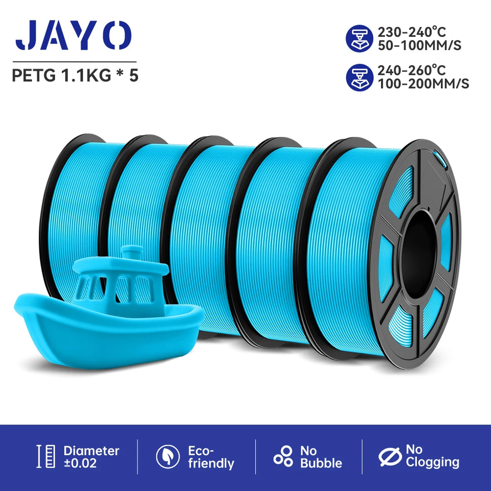 JAYO filaments petg 5Rolls Mixed colors 3D Printer Filament 1.75mm 100% No Bubble FDM 3D Printer Materials DIY Gift 1.1KG/1rolls