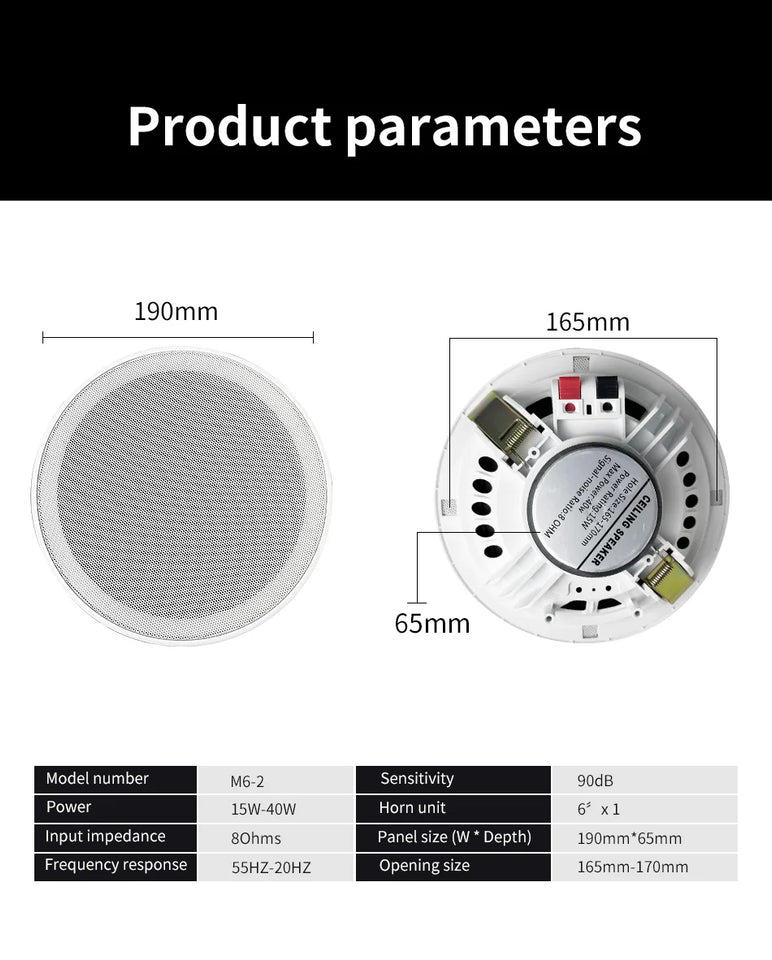 6 Inch 8 ohm Ceiling Speaker Full range stereo sound High fidelity sound quality Passive Speakers home Background Music system