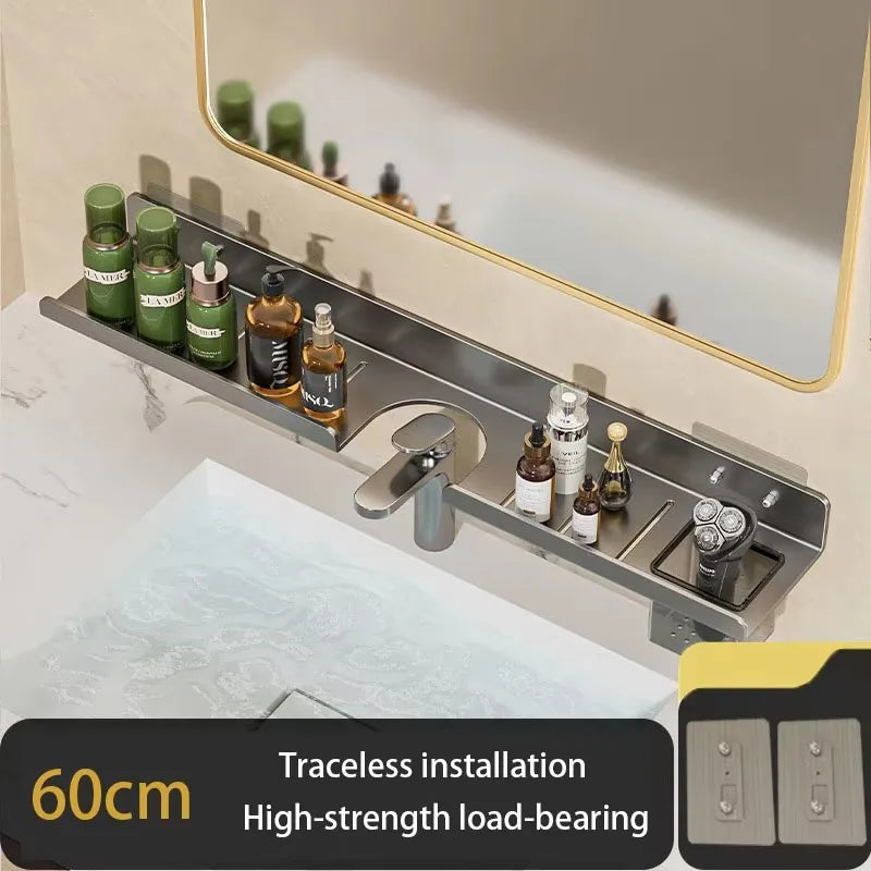 Washroom Faucet Sink Wall-mounted Punch-free Organizer In Front Of The Mirror Bathroom Shower Gel Storage Shelf