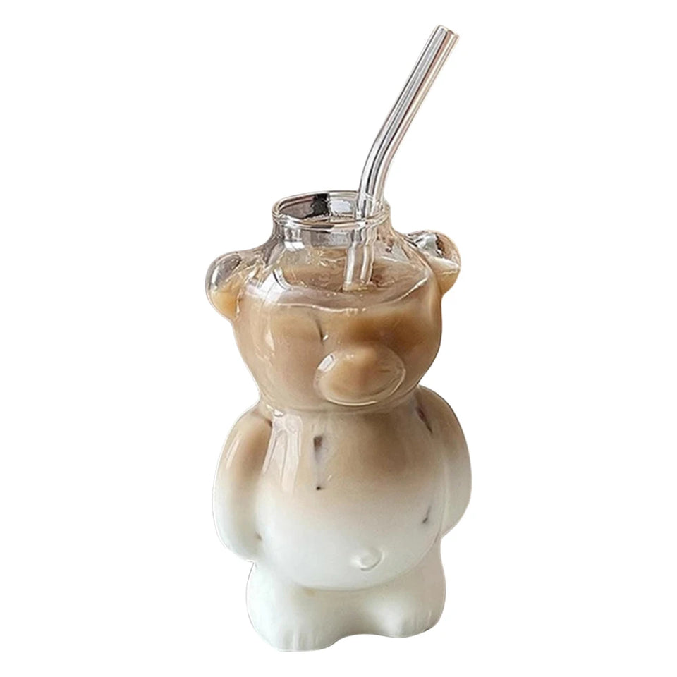 Cute Bear Glass Cup Cartoon Bear Shaped Coffee Mug Bear Shaped Glass Cup Beverage Glasses for Girlfriends Female Birthday Gift