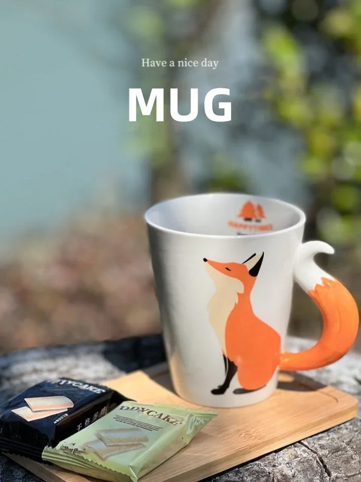 360ML 3D Fox Ceramic Cups Cartoon Animal Pattern Coffee Mugs Afternoon Tea Anti-scalding Milk Mug Home Office Kid Gifts Cup