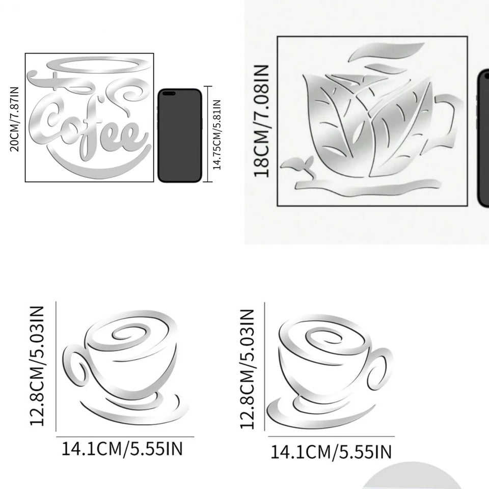 New Creative Acrylic Mirror Coffee Cup Wall Paste Living Room Bedroom Background Wall Decoration Self-adhesive Mirror