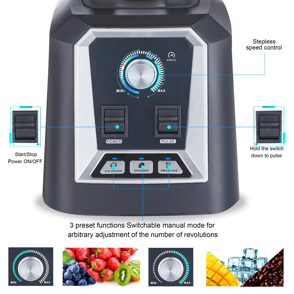 BioloMix Automatic Program Professional Kitchen Smoothie Blender BPA FREE 2L Low-profile Jar Food Mixer Juicer Ice Crusher
