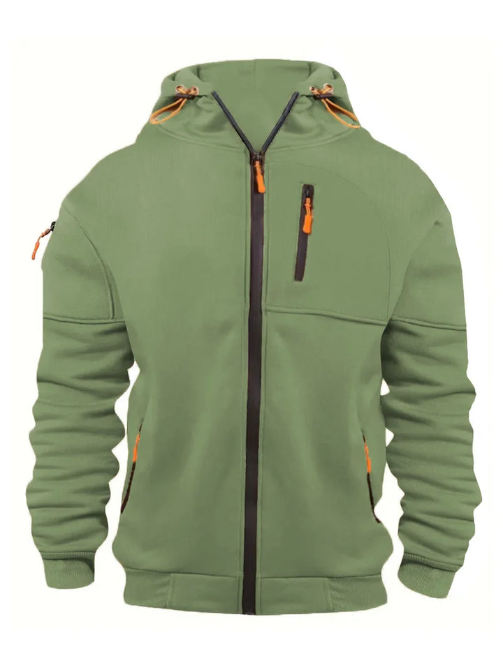 Multiple pockets and Zippers Men's Fashion Hoodie Sweatshirt Autumn Winter Cardigan Casual Clothing