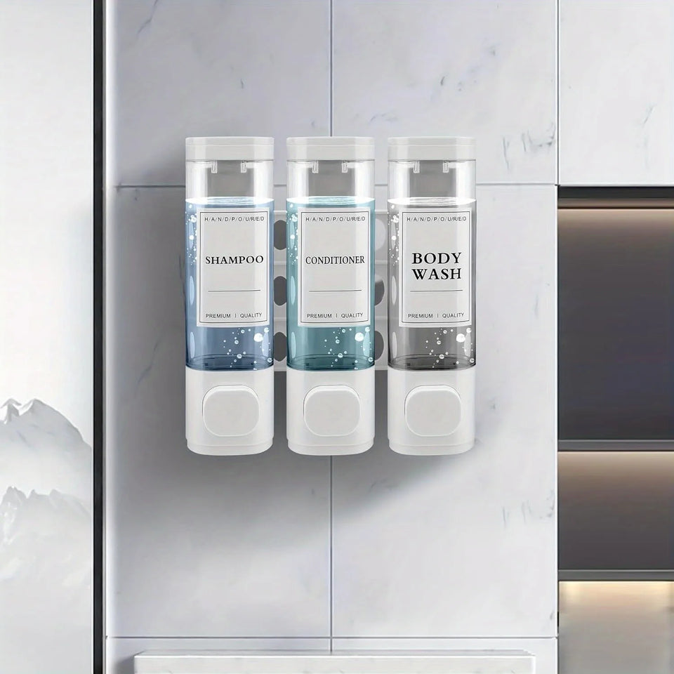 Wall-mounted Soap Dispenser, Shower Gel Dispenser, 3-in-1 Shampoo and Conditioner Dispenser, No Drilling Required, ABS Material,