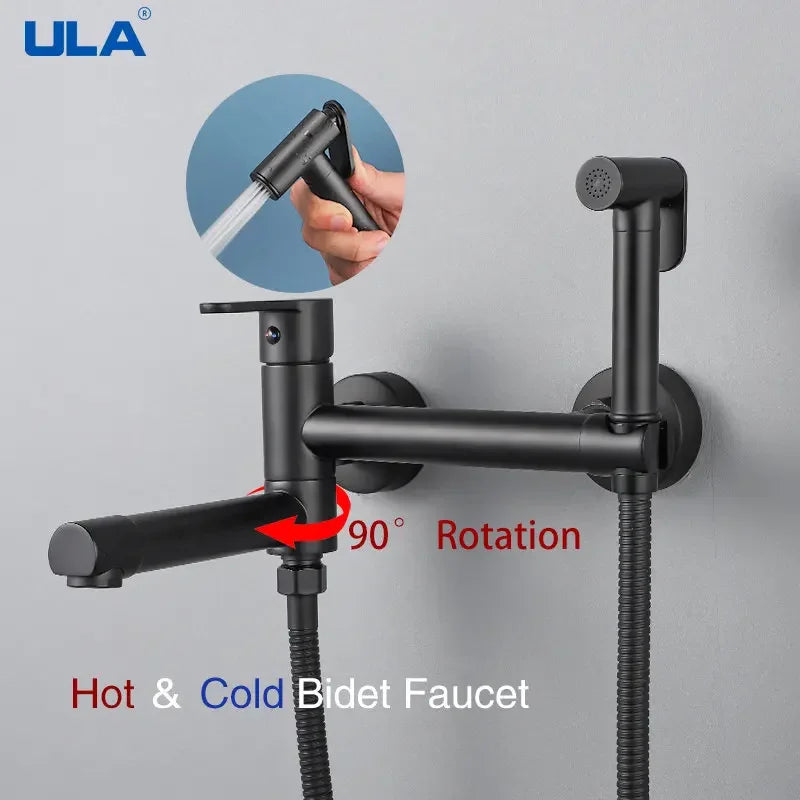 ULA Brass Bidet Faucet Black Toilet Faucet Handheld Toilet Bidet Sprayer Set Hygienic Shower Hot Cold Water Mixer Shower Head