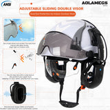 CE Safety Cap w/ 5.0 Bluetooth Earmuffs Reflective Stickers Double Goggles Construction Engineer Helmets ABS Industrial Hard Hat