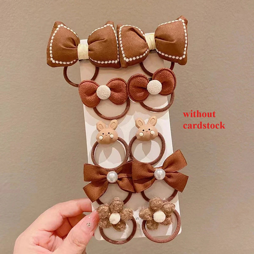 10PCS/Set Milk Coffee Girl Hair Ropes Cute Rabbit Bow Baby Princess Ponytail Rubber Bands Hair Accessory for Girl