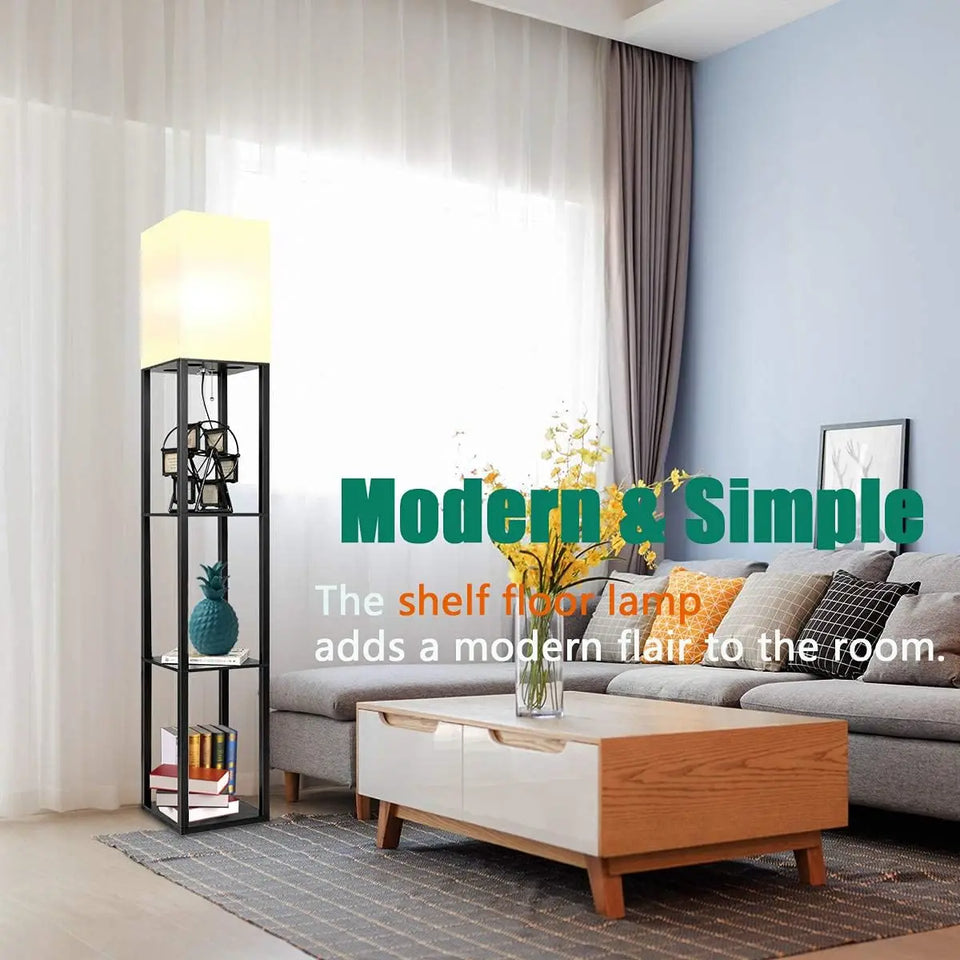 Floor Lamp with Shelves Modern Standing Shelf Lamp with 3 Color Temperature LED Bulb White Shade for Living Room Bedroom Office