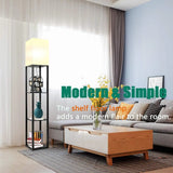Floor Lamp with Shelves Modern Standing Shelf Lamp with 3 Color Temperature LED Bulb White Shade for Living Room Bedroom Office