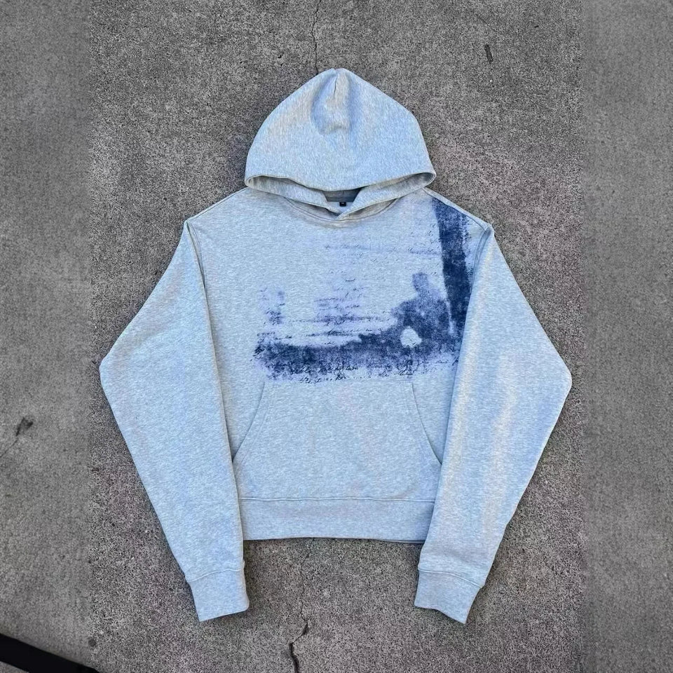 Grey Gothic Retro Pattern Printed Pullover Sweatshirt Men and Women American Hip Hop Fashion Jogger Casual Oversized Streetwear