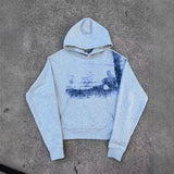 Grey Gothic Retro Pattern Printed Pullover Sweatshirt Men and Women American Hip Hop Fashion Jogger Casual Oversized Streetwear