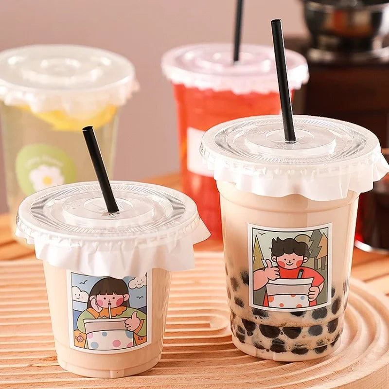 500pcs Disposable Cup Lid Drink Seal Paper Lid Coffee Milk Tea Leak-proof Cup Film Takeaway Packaging Anti-overflow Sealing Film